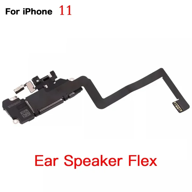 الجزء الداخلي لهاتف iPhone 11، كاميرا أمامية وخلفية، زر حجم الطاقة، منفذ شحن، كابل مرن لمكبر الصوت مع دعامة كاملة