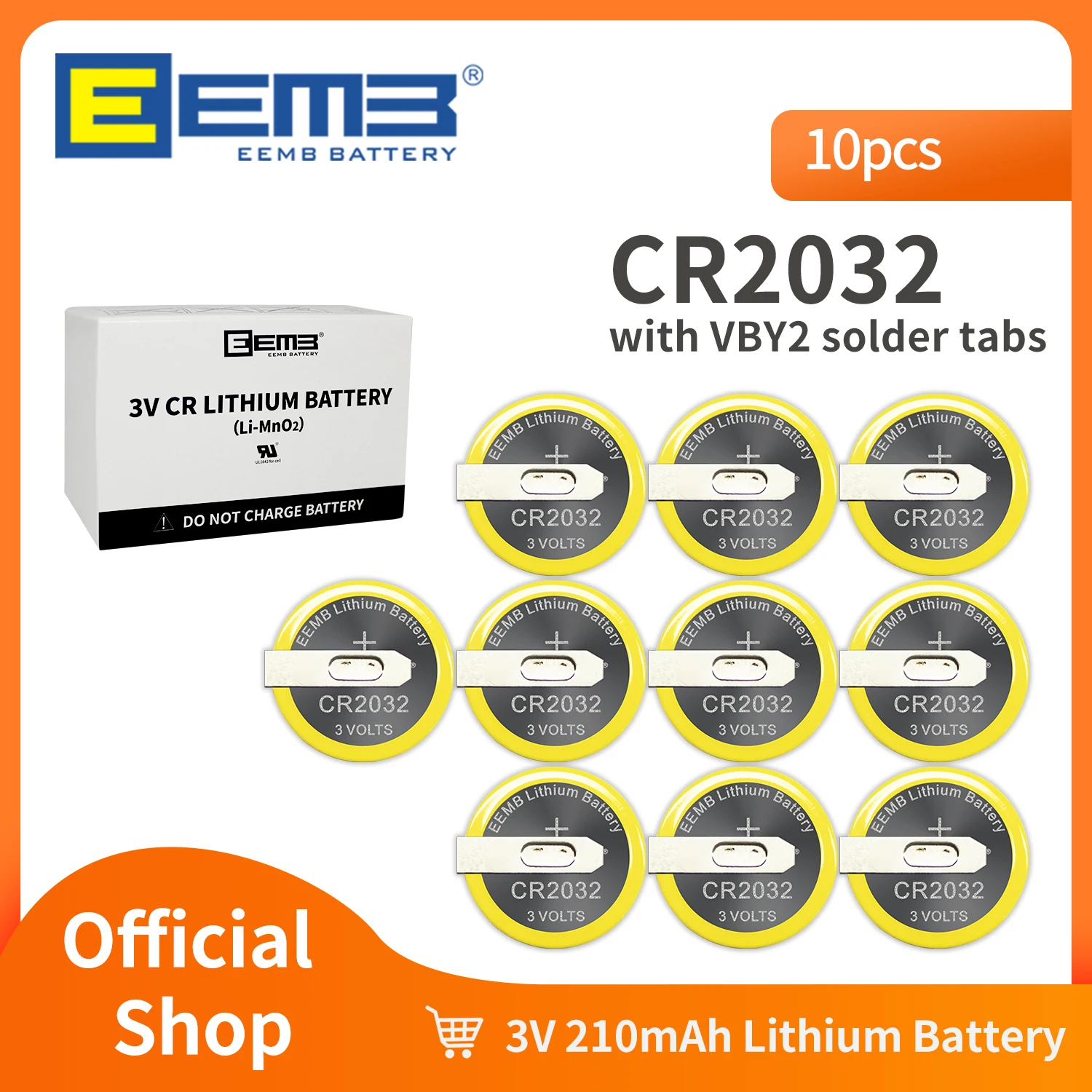EEMB 10PCS CR1616 Battery With Solder Tabs CR1616 CR2025 CR2032 Battery  Compatible with Gameboy Color Gameboy Advance game box
