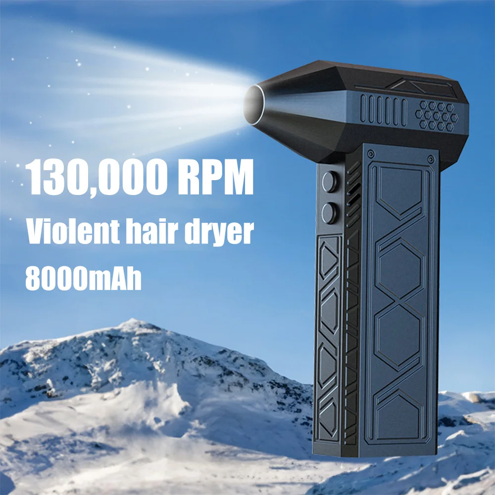 

130000RPM Violent Hair Dryer Turbofan 8000mAh High-Performance Brushless Motor 3-speed setting Powerful Blower With LED lights