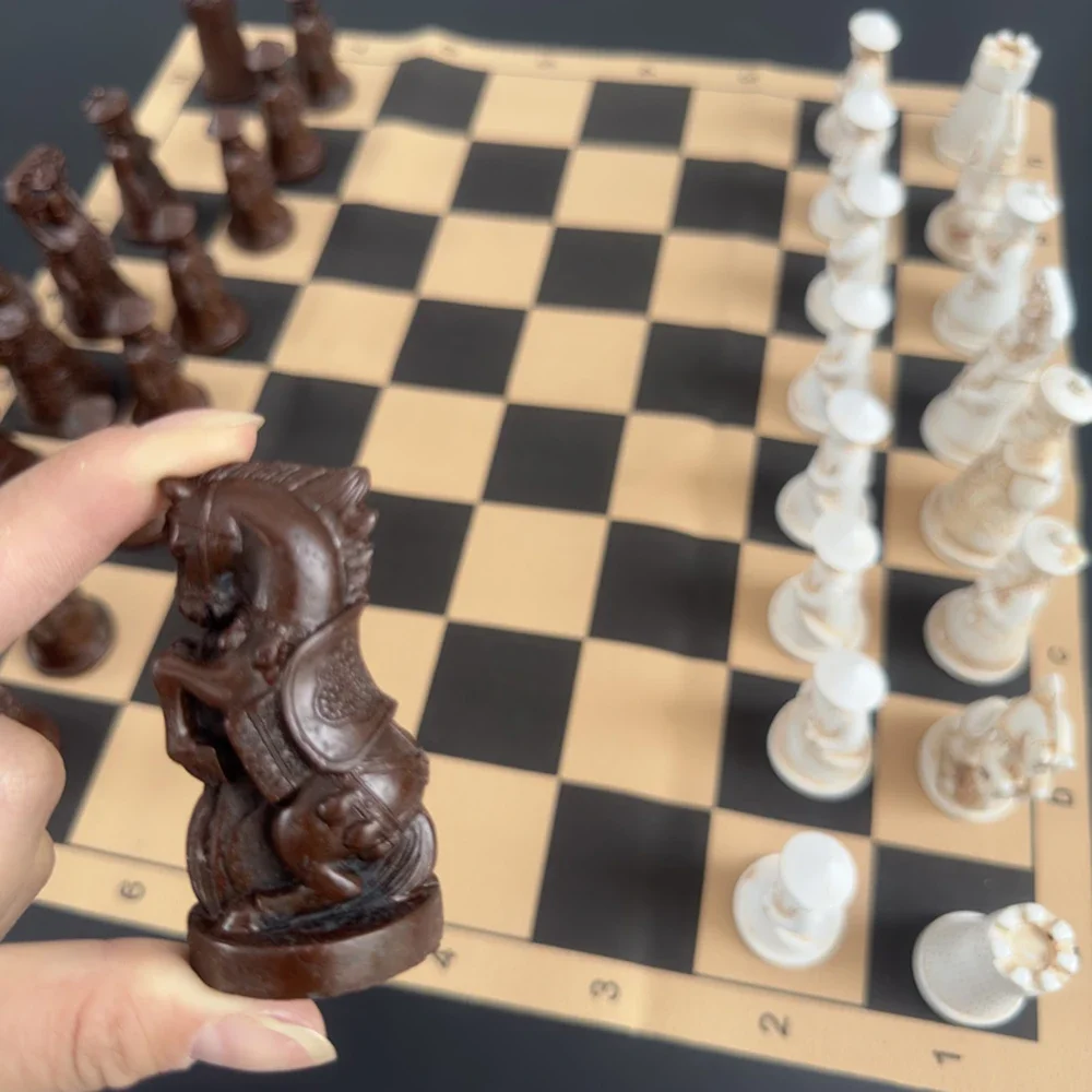 Free Shipping Big Vintage Chess 3d Qing Army Pieces Leather Chessboard Gypsum + Resin Pieces Game Box 40*19cm/15.7*7.5 Inch 6