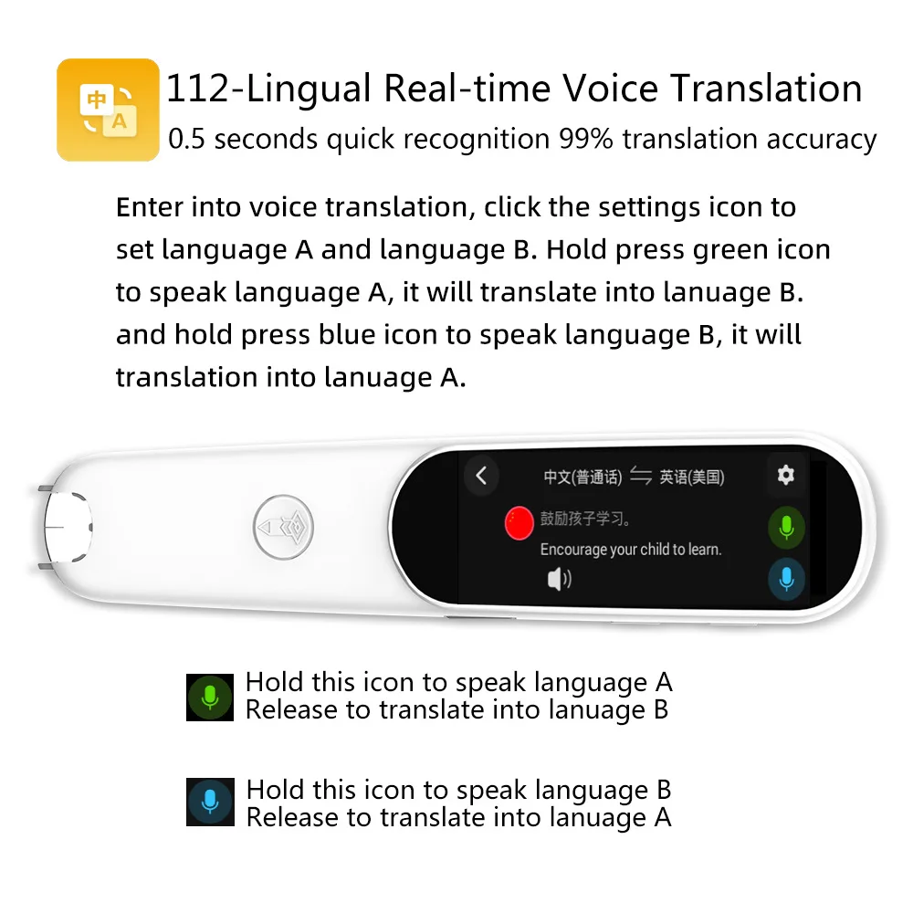 SD02 Intelligent Translation Machine Offline Chinese English Scanning with 112 Multilingual Translation Pens