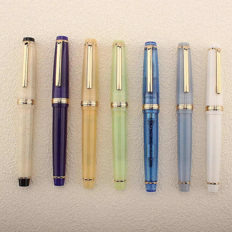 9pcs lanbitou transparent fountain pen f ef hooded nib piston filler ink pens for student stationery school supplies JinHao 82 Fountain Pen Transparent Fluorescent Blue Ink Pen  EF F M Nib Business Stationery Office School Supplies Pens