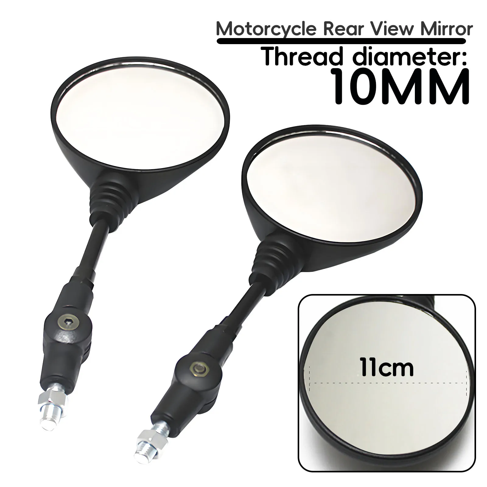 

10mm Thread Motorcycle RearView Mirrors big Mirror 11cm Motor back side Rearview Handle Bar ATV Quad Scooter Bike Moto 2pcs