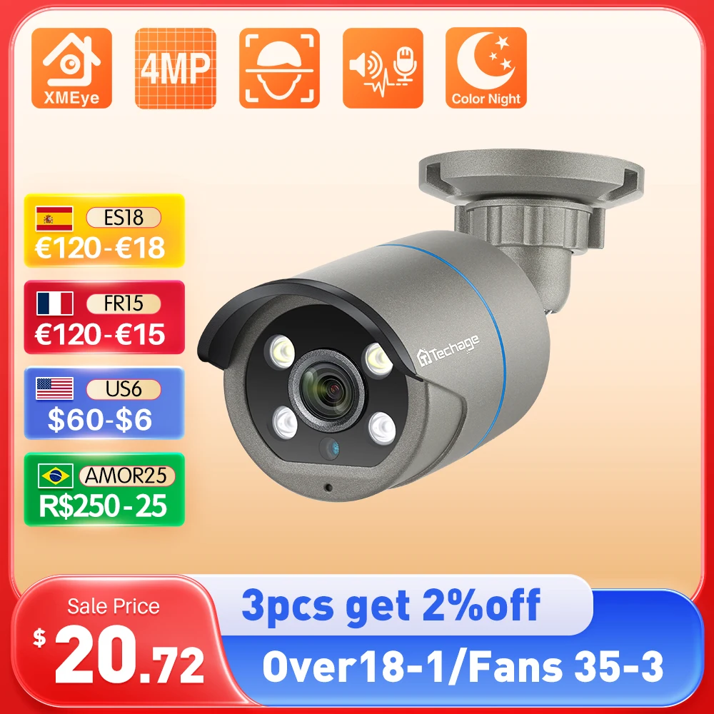 Techage 4MP PoE IP Camera Outdoor Waterproof Home Security Camera P2P