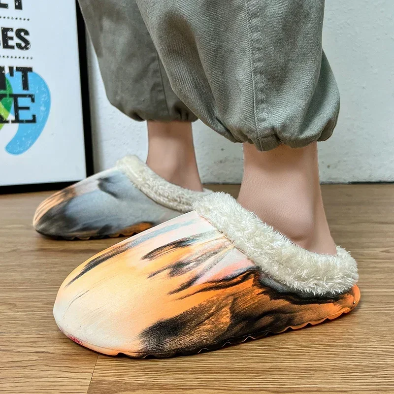 

Зимние тапочки с закрытым носком, бархатные, из ЭВА, сохраняют тепло, домашняя хлопковая обувь для мужчин и женщин, домашняя повседневная обувь на платформе
