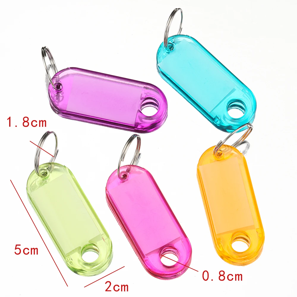 10-50pcs/lot Mixed Color Plastic Key Tags with Split Ring Label Window for DIY Key Chain Kit Numbered Name Baggage Luggage Tags