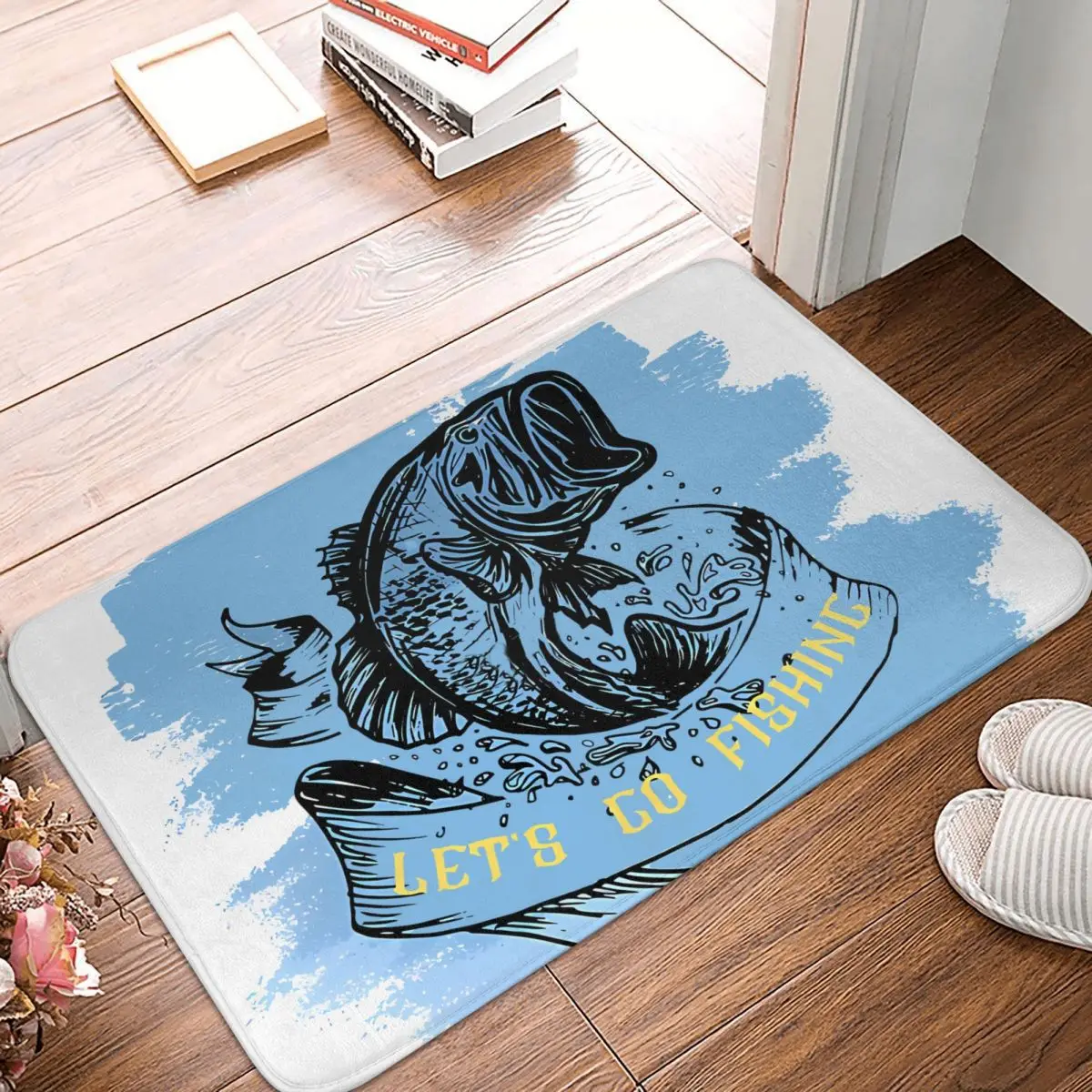 Go Fish Fishman Tappeto Antiscivolo Ora Zerbino Blu Soggiorno Tappetino Da Bagno Tappeto Da Casa Di Benvenuto