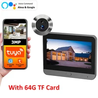 Tuya Smart Life 2.4G WiFi batterie judas porte trou oculaire visionneuse numérique caméra résidentielle 3MP 64G TF carte incluse pour appartement 1