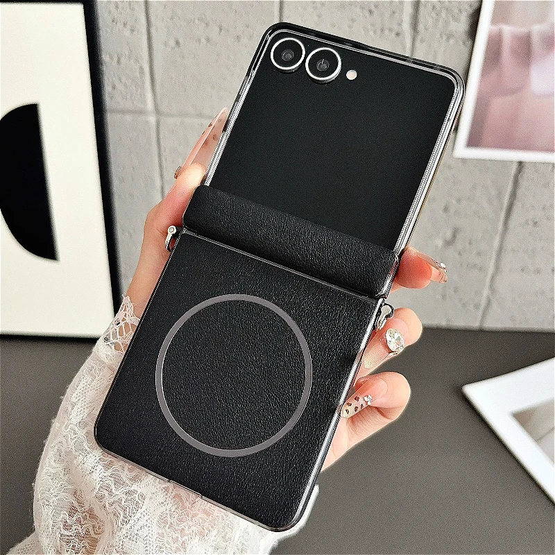 Elegant Vegan Leather Magnetic Folding Case with Frosted Hinge Back Cover