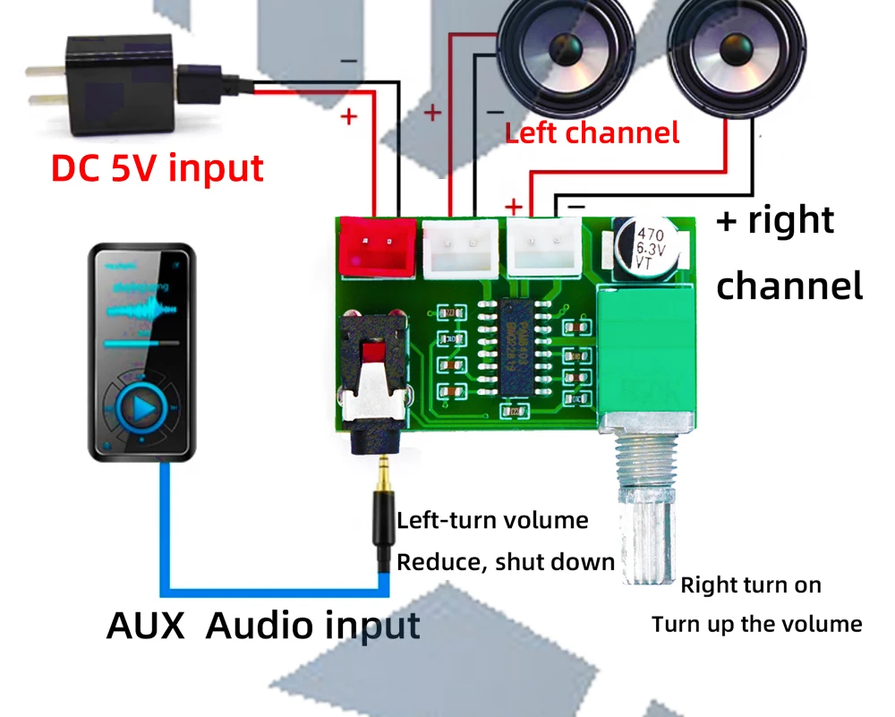 1 ~ 10 Stück XH-A157 Digitalverstärkerplatine PAM8403 mit Lautstärkeregler Aux-Eingang USB 5V Netzteil Dual 3W Ausgang – Detail 3