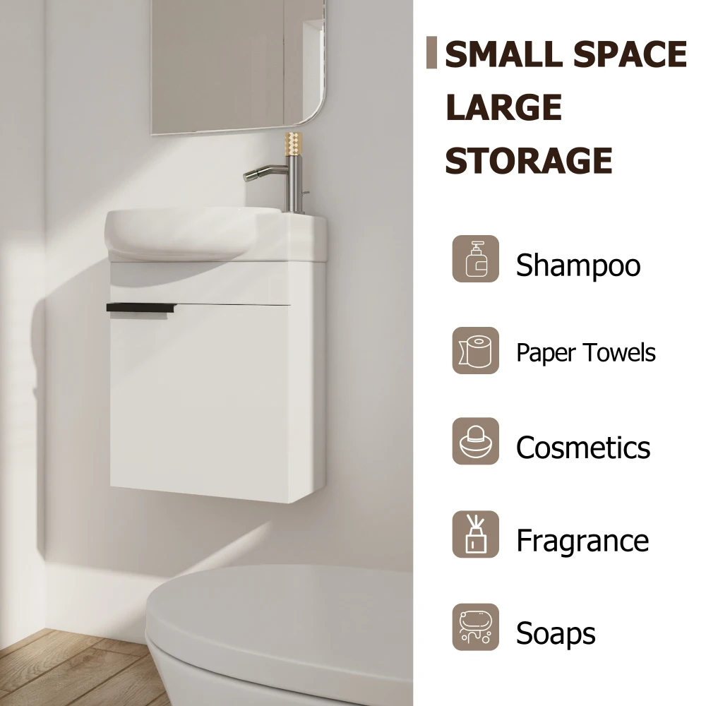 Floating Bathroom Vanity with Sink Modern Cabinet Small Wall Mounted Bathroom Vanitiy with Soft-Close Door White 6