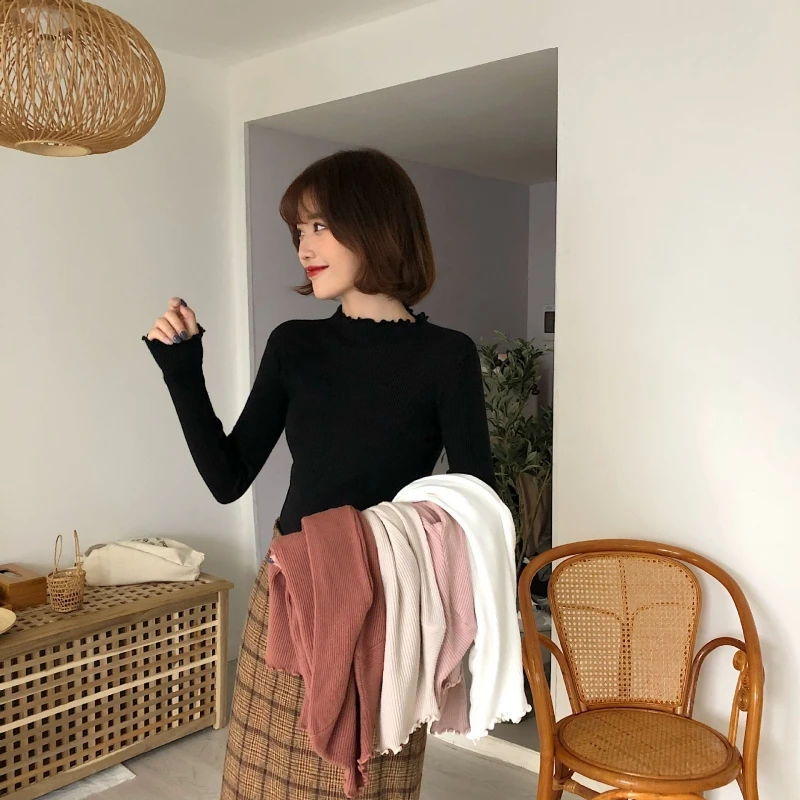 Women Turtleneck Sweater Autumn Winter Chic Knitted Pullover