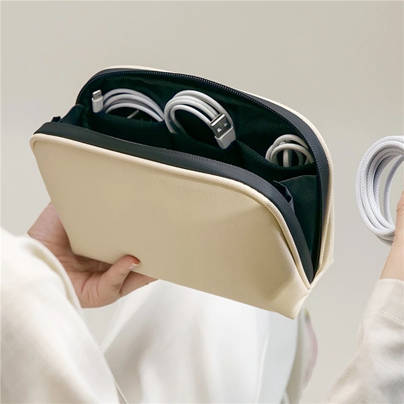 PU Leather Digital Storage Bag Cosmetic Case Large Capacity Waterproof Storage Bag For Mobile Phone Data Cable Solid Color 2