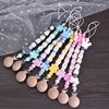 Round Wood Baby Dummy Holder Clip Crown Butterfly Silicone Beaded Teether Custom English Letter Name Pacifier Chain Nursing Toy 3