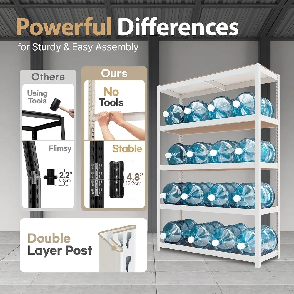 House Z-Beam White Heavy Duty Garage Storage Shelving Adjustable 5-Tier Metal Shelves Laminated Shelf Industrial Utility 6