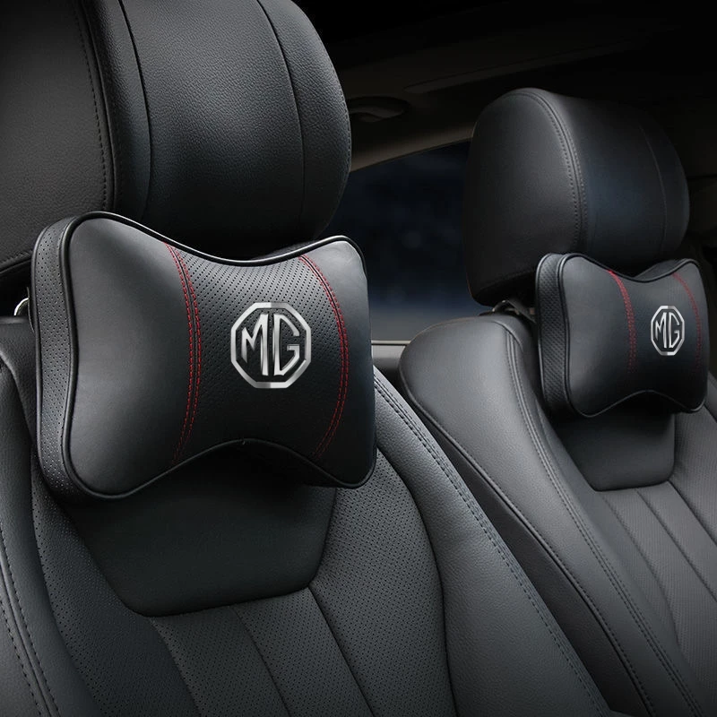 모리스 가라지 MG ZS 5 7 6 사이버스터 MG4 EV ES5 HS ONE용 자동차 범용 시트 헤드레스트 양면 PU 가죽 목 메모리 베개