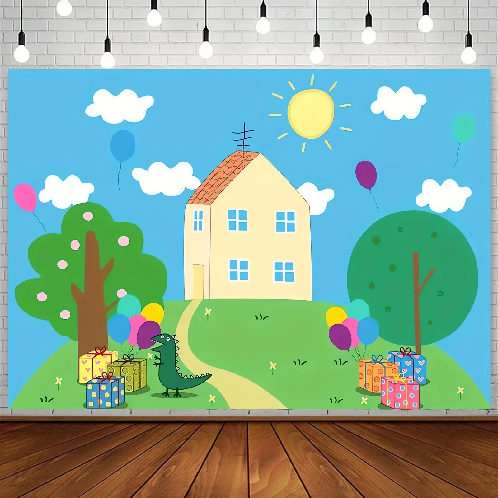 Alles Gute zum Geburtstag Cartoon Haus Party Foto Thema Banner Dekoration Requisiten Geburtstagstorte Tischdekoration – Detail 5