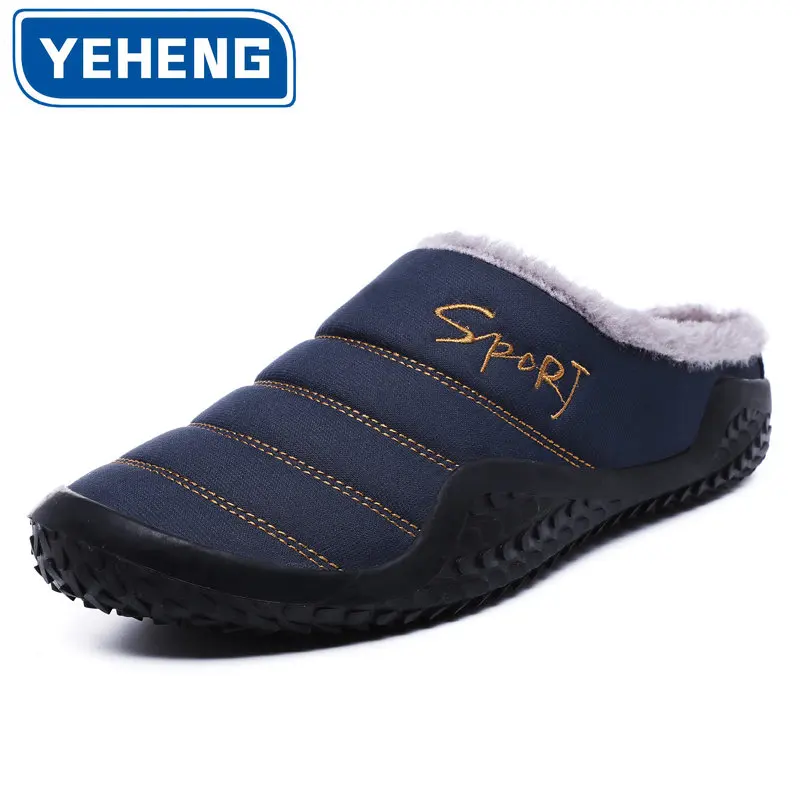 

Новые зимние мужские тапочки YEHENG, плюшевые теплые комнатные мужские туфли, искусственные меховые мюли, сникерсы, слипоны, тапочки для спальни, полуобувь