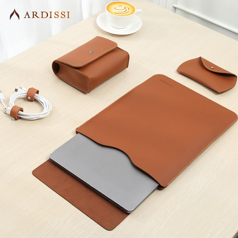 Laptop Sleeve Case Pouch for ( MacBook Mac Book iPad ) Air M1 M2 13 3 14 2 15 6 16 Pro 12 9 11 Inch Cover Bag Set Vegan Leather 1