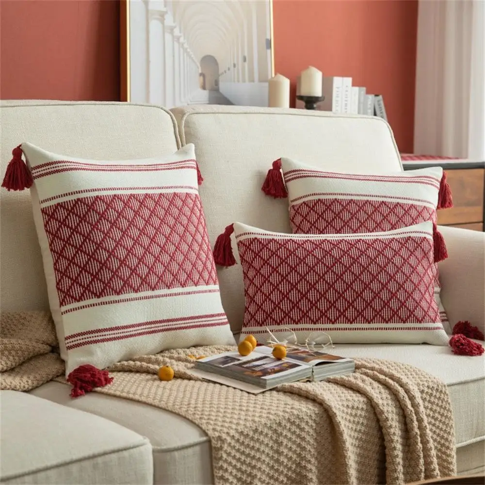 

Decorative Pillow Cover for Sofa Geometric Checkered Pattern Nordic Tassels Cushion Cover Cotton Linen Pillowcase Home Decor