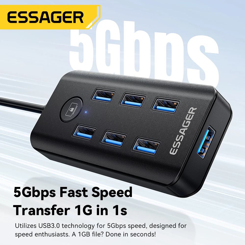 Essager 7-in-1 USB 3.0 Hub Multi USB Splitter Power Adapter 5Gbps High Speed USB Splitter OTG Adapter For PC Laptop Macbook Pro