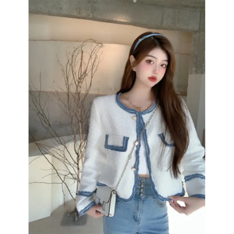 

Vintage Luxurious Elegant Jackets Wool Thick Flower Small Fragrance Jacket 2023 Autumn Korean Chic Fashion Casual Woolen Coats