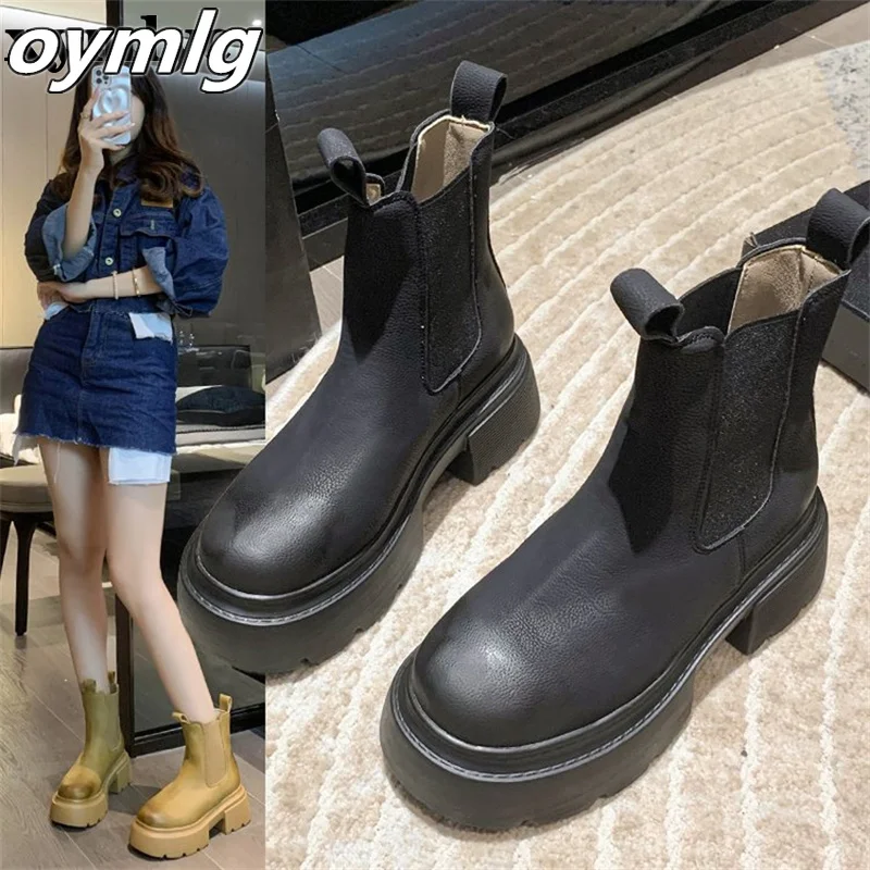 

Женские ботинки на толстой подошве, универсальные короткие ботинки на толстом каблуке, Новинка осени 2023