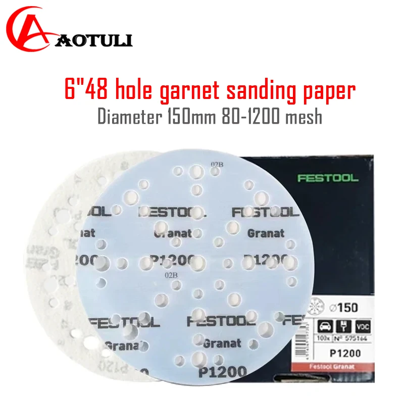 

German Festool Sandpaper 6 "150mm 48 Holes Garnet Dry Abrasive Paper Car Putty Sanding Lacquer Polishing Abrasive