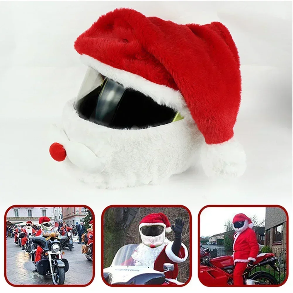 1pc Motorcycle Santa Claus Helmet Cover – Plush Christmas Hat for Bike Riders Xmas Fancy Ride Party Accessory