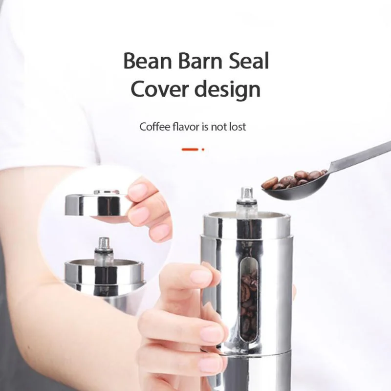 Manual Handhold Coffee Grinder Portable Fineness Adjustable DIY Dual View Window Stainless Steel Hand-Crank Shaking Miller Tool