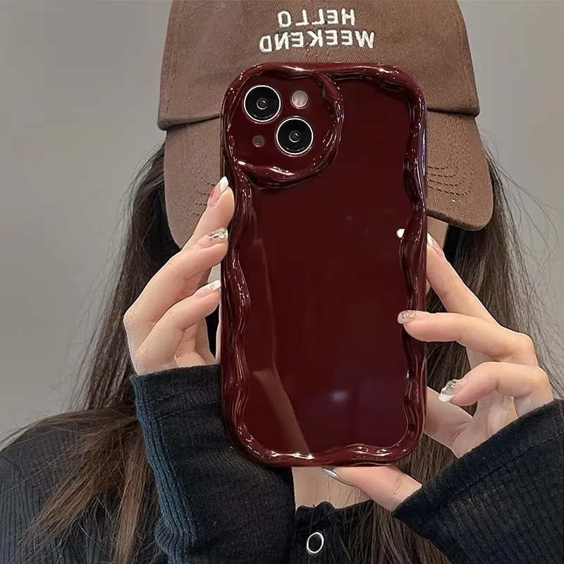 Vintage Wine Red Wavy Soft Shockproof Phone Case with Protective Bumper