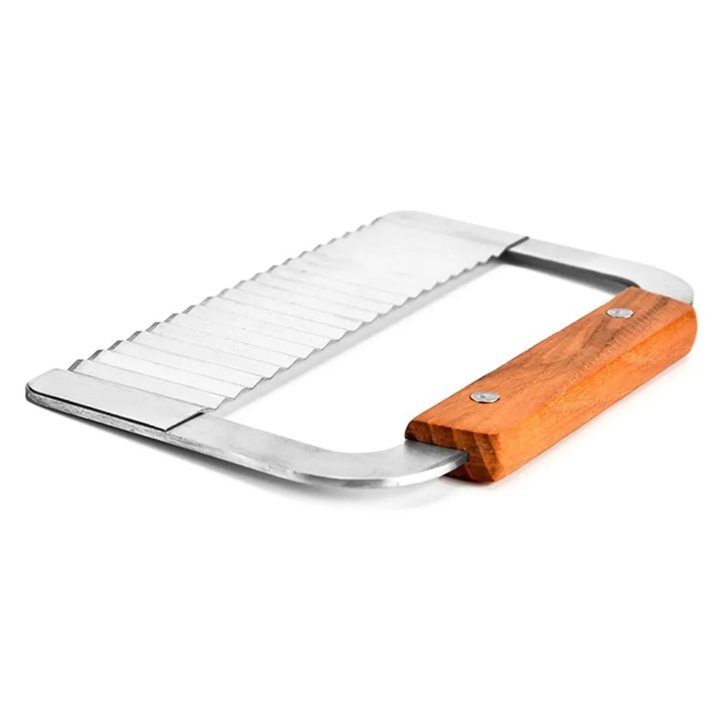 Wooden Handle Stainless Steel Potato Chip Slicer Dough Vegetable Fruit Crinkle Wavy Kitchen Knife Cutter Chopper Tools Gadget vegetable slicer french fry cutter