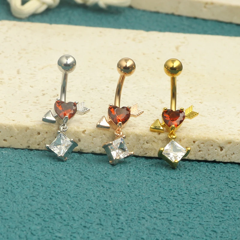 Surgical Steel Crystal Zircon Flower Heart Dollar Letter Eye Pendant Belly Button Piercing Ring Belly Button Ring Body Jewelry