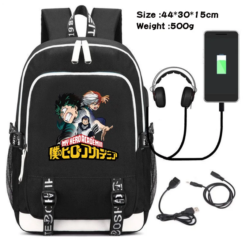 

My Hero Academia Anime Backpack Student Cartoon School Bag Men Travel Bagpack With USB Charging Laptop Rucksack