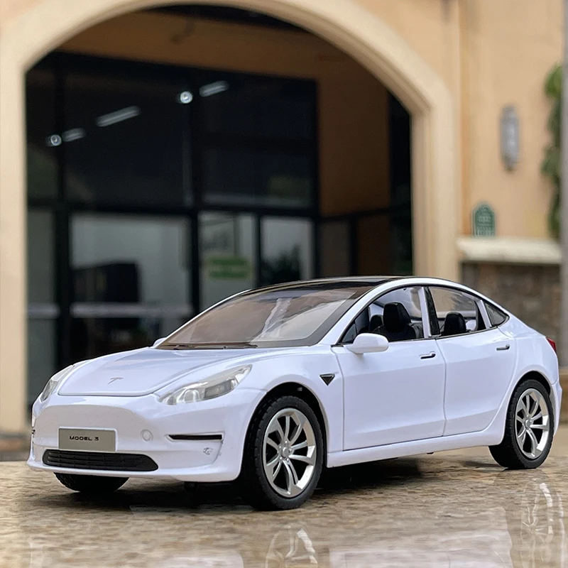 

1:24 Tesla Model 3 Alloy Car Model Diecast Metal Vehicle Car Model High Simulation Sound and Light Collection Childrens Toy Gift