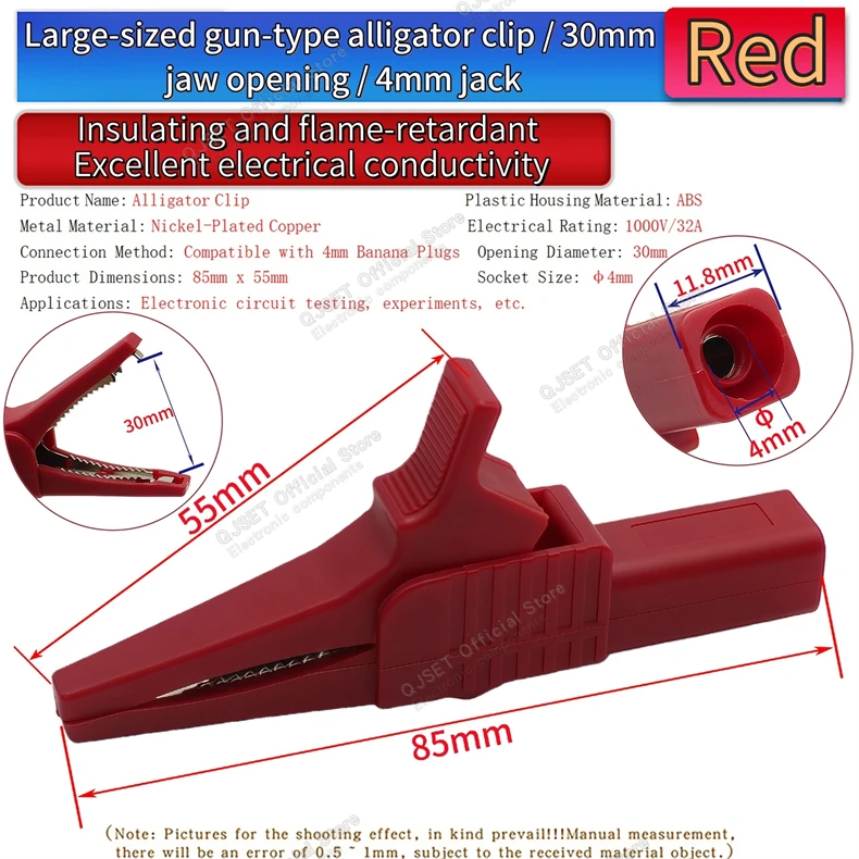 1 Stück/1 Set 1kV 32A 85mm Kupfer-Krokodilklemmen Batterietest-Krokodilklemmenverbinder für Bananenstecker 4mm Hochspannungs-Testklemme – Detail 6