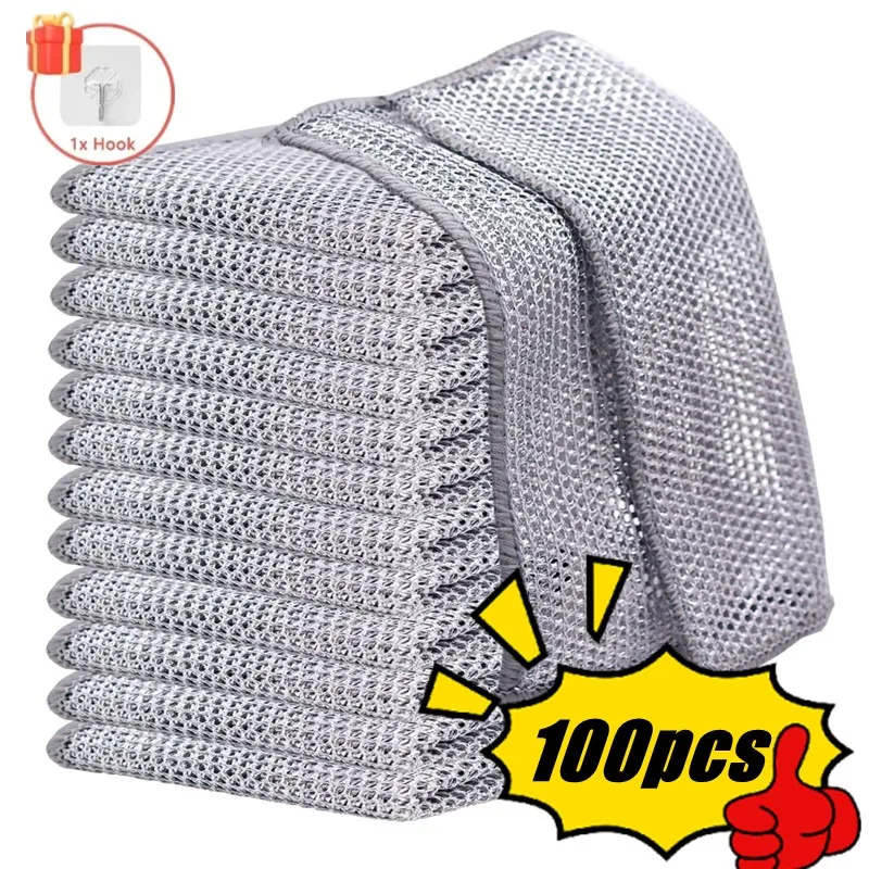 Cleaning Cloth 100/1pcs Magic Thickened Double-Sided Metal Steel Wire Rags for Kitchen Dish Pot