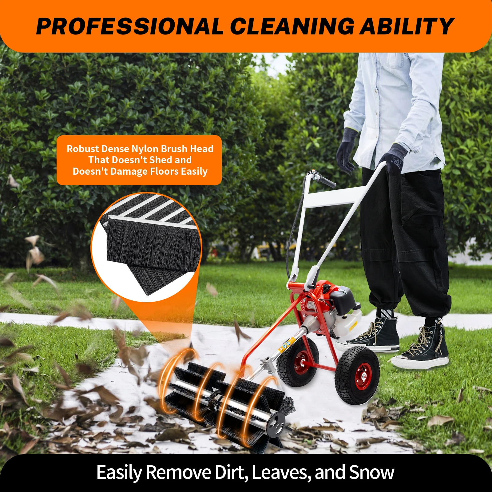 

43CC 1.7HP 2 Stroke Hand Pushed Gasoline Engine Grass Brush Sweeping Machine Stripe Brush Leaf Sweeper