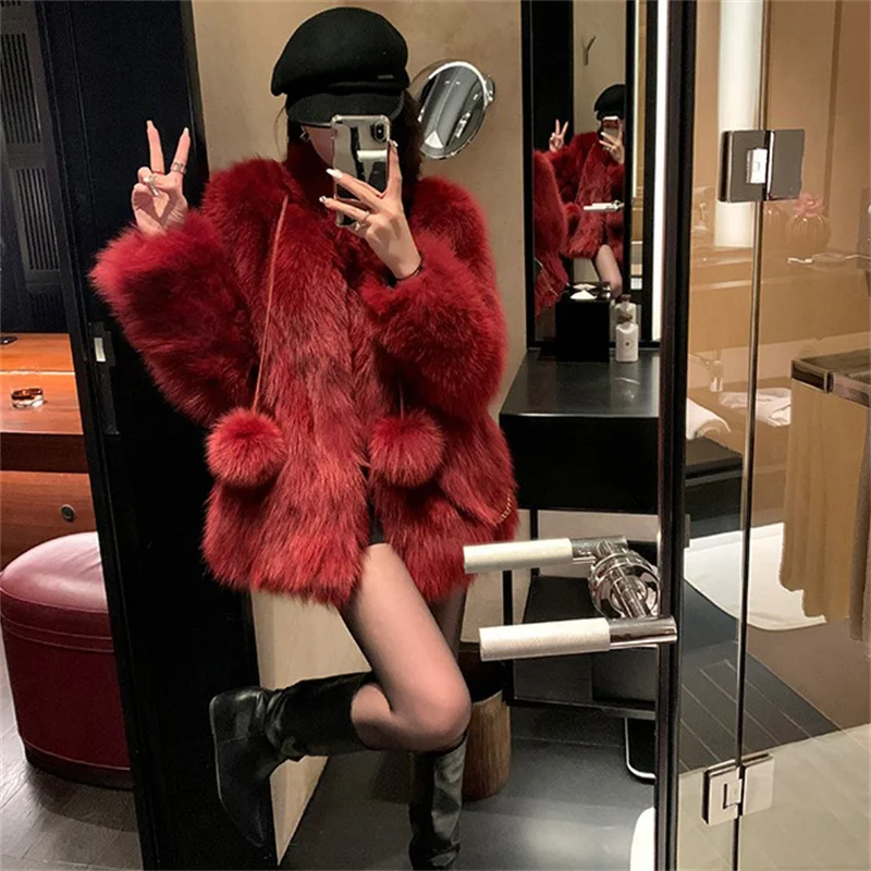 Winter Women's New Fluffy Fur Coat Luxury Imported Fox Fur Coat Fashion Stand Collar Design Warm And Slim Fur Coat