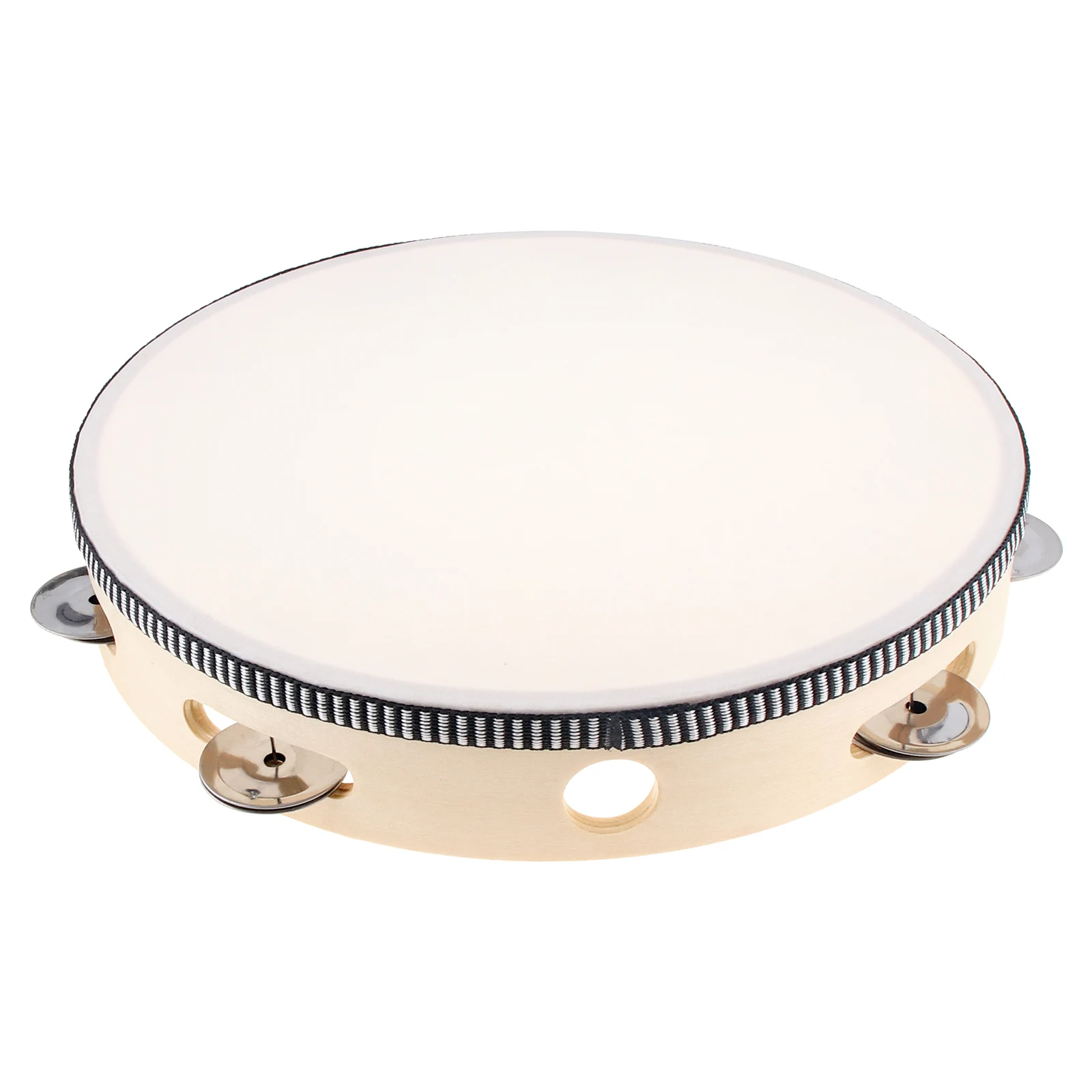 4 / 6 / 8 10 inch Hand Held Single Row Metal Jingles Wood Tambourine Musical Educational Rhythm Percussion Instrument Gifts