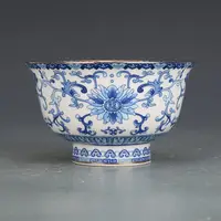 4.7" Collection Chinese Qing Blue-and-white Porcelain Lotus Flower Spray Bowl 1