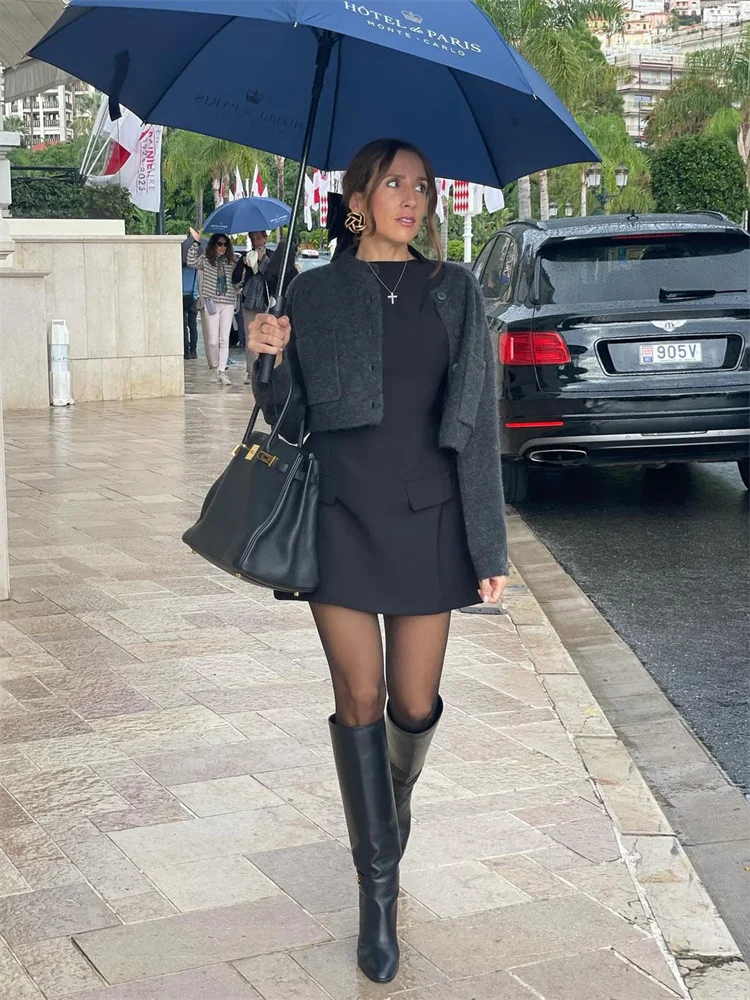 Patchwork Long Sleeve Fashion Mini Dress For Women High Waist Fashion Patchwork Streetwear Female Elegant Slim Dress 2025