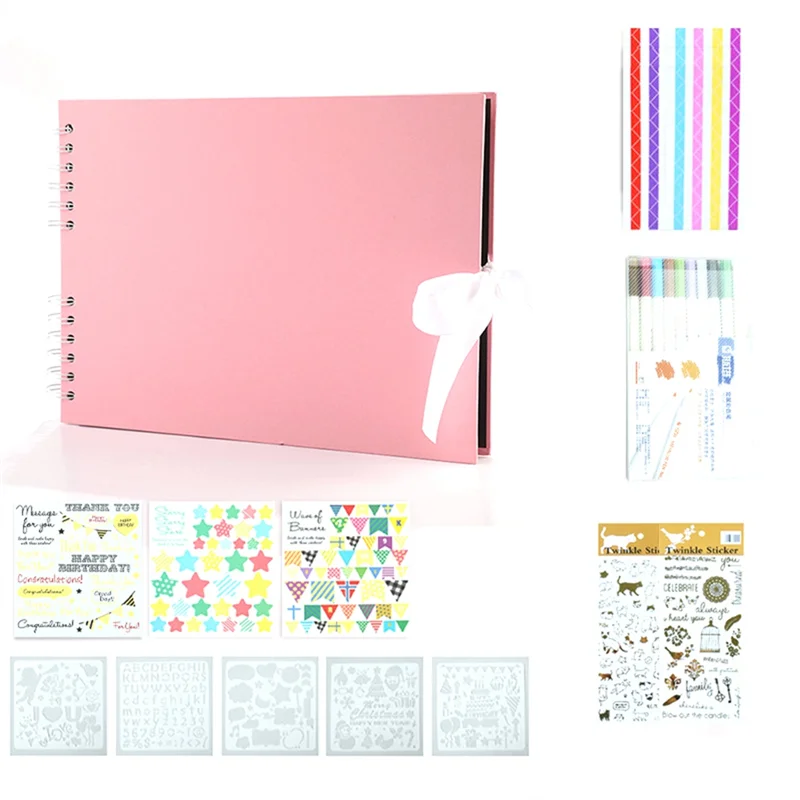 내구성이 뛰어난 사진 앨범 80개의 검정 페이지 메모리 북 A4 공예 종이 DIY 스크랩북 사진 생일 어린이 선물, 사진 앨범 80개