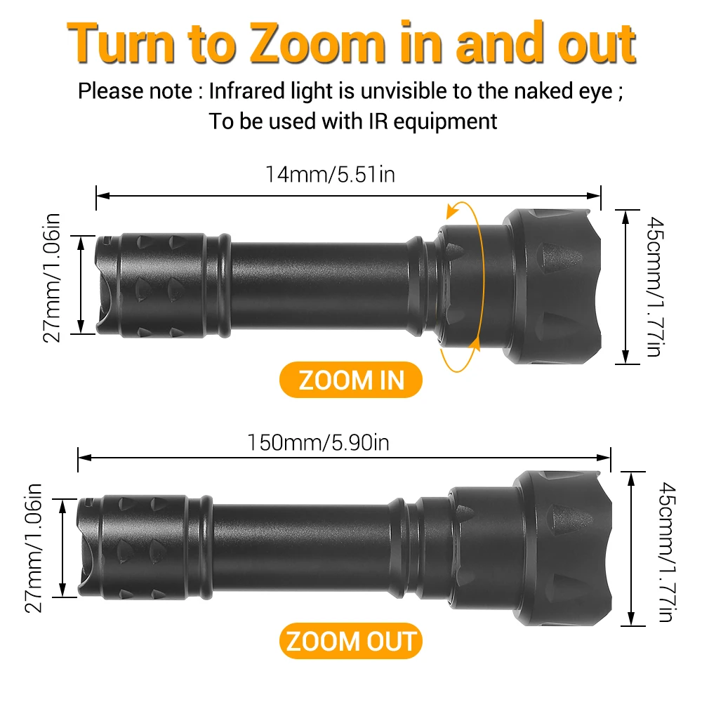 T20 IR Flashlight 850nm 940nm Night Vision Zoomable Torch LED Infrared Flashlight Tactical Hunting Flashlight Weapon Gun Light