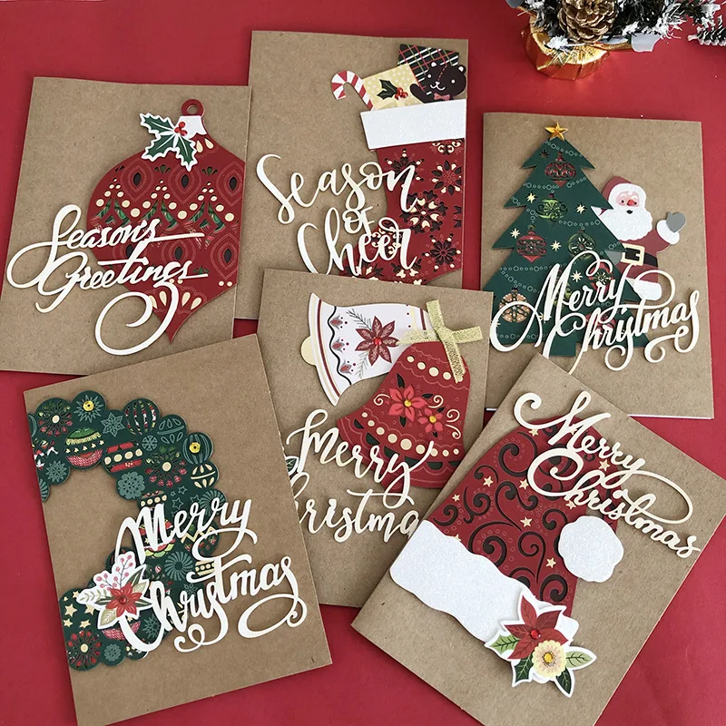 

2PCS Christmas 3D Three-Dimensional Greeting Card Kraft Paper Greeting Card Hot stamping Holiday Greeting Card Wholesale 2024