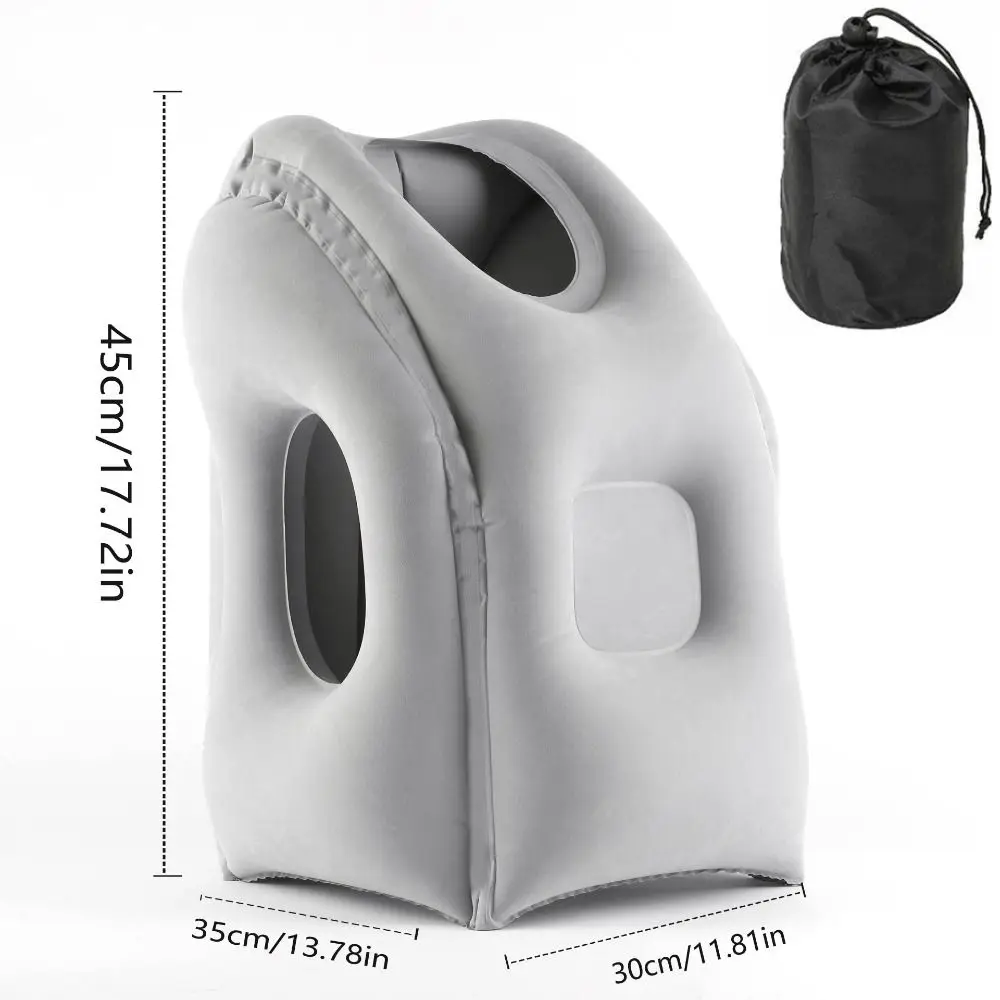 PVC Material Office Nap Pillow Air Cushion Head Support Inflatable Travel Pillow Foldable Grey Chin Support Pillow Men Women