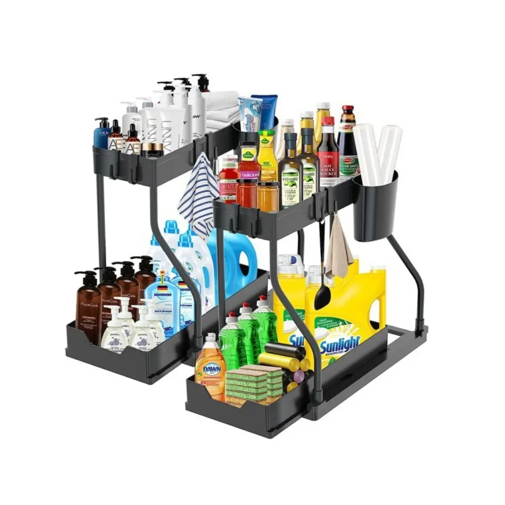 R-Shaped Under Sink Organizer - Double-Layer Pull-Out Kitchen Storage Rack Benefits