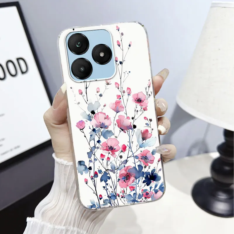 Charming Cartoon Floral Cat Protective Phone Case - Soft Silicone Marble Design Cover