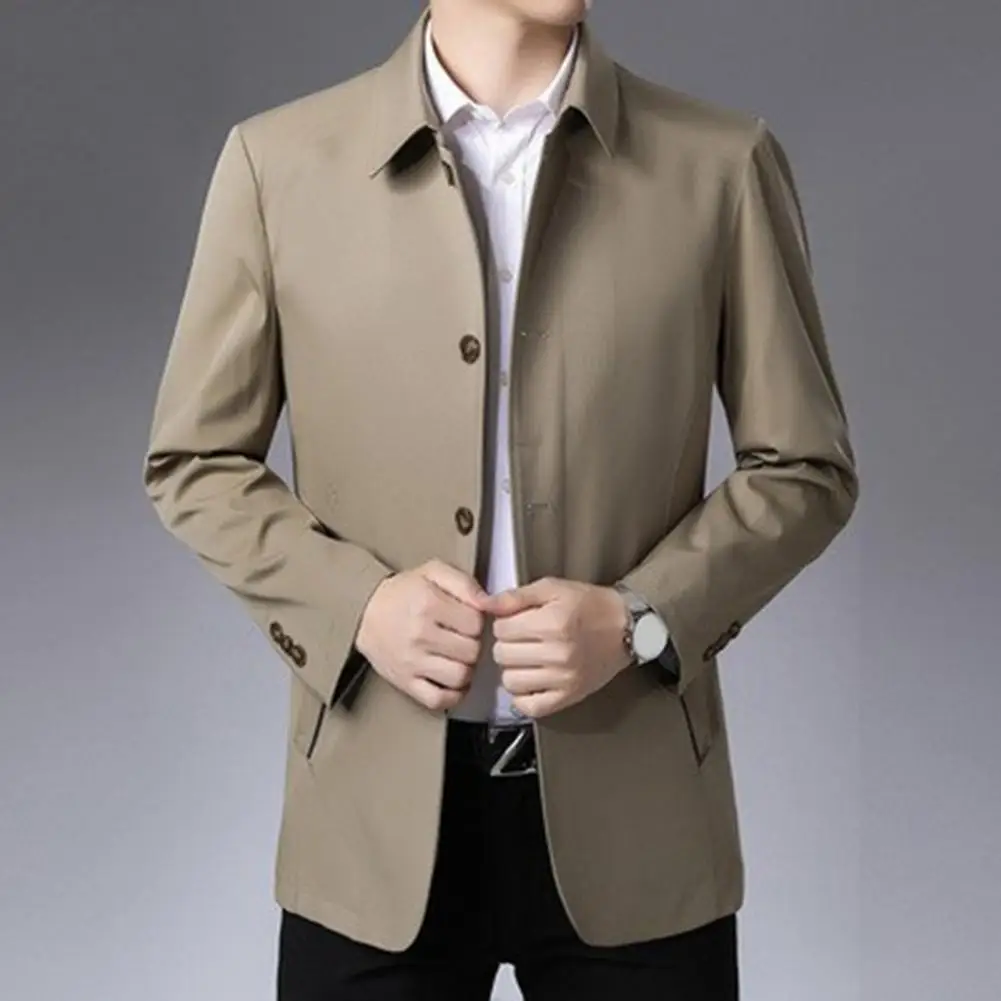 

Men Outerwear Stylish Men's Single Breasted Business Classic Solid Color Coat for Spring Autumn Casual Jacket