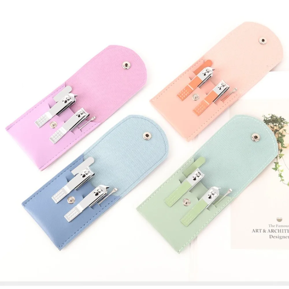 

4Pcs Stainless Steel Cutters Nail Clipper Set Candy Color Nail Care Tool Kit Household Manicure Scissors File Ear Pick Pedicure